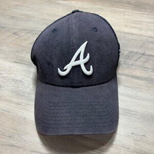 Atlanta Braves New Era 9FORTY Adjustable Trucker Hat Navy Mesh Back Baseball Cap
